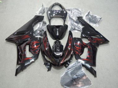 Kawasaki ZX6R 2005-2006 - Negro Rojo Llama